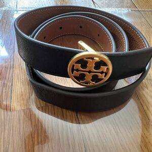 Tory Burch 1” Miller Smooth Reversible Leather Belt In Black Brown Size: S